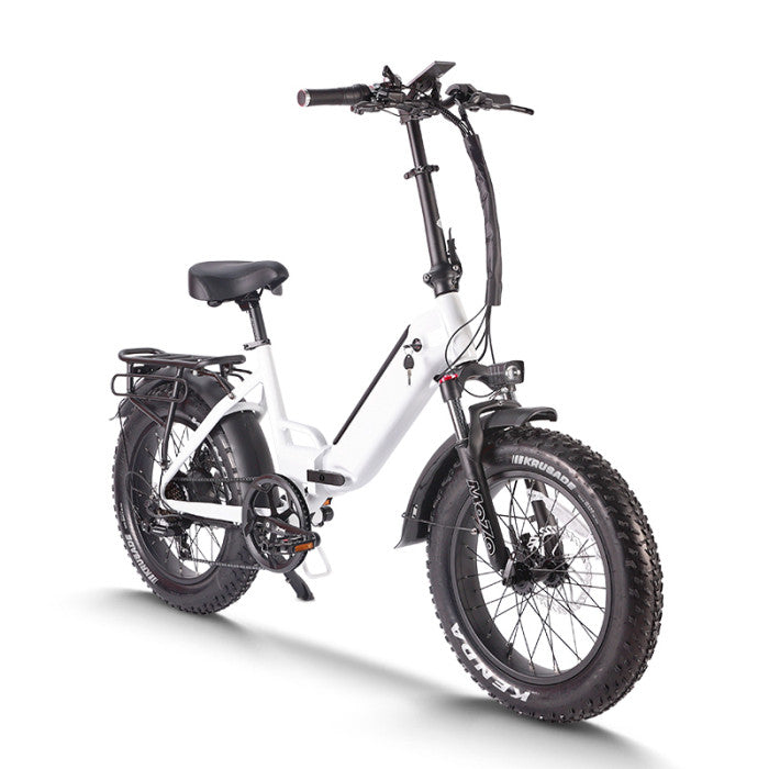 Deilyk Flex folding electric bike in white, ideal for city and off-road rides, compact for apartment living and car transport