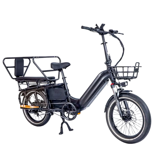 Black Deilyk Cargo electric bike with front basket, ideal for family rides and grocery trips