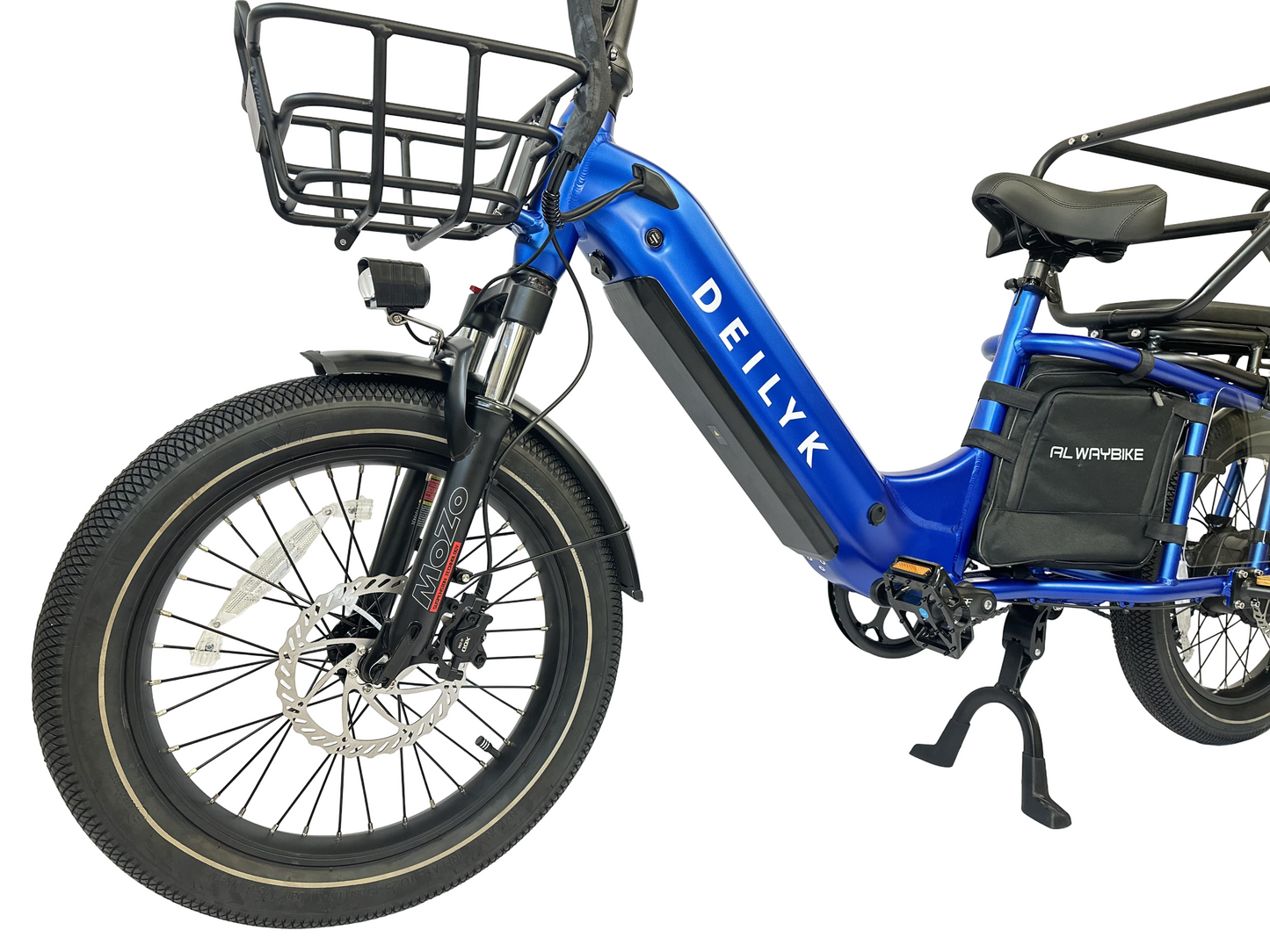 Deilyk Cargo blue electric bike with EVE Energy battery mounted under frame, premium long range power system